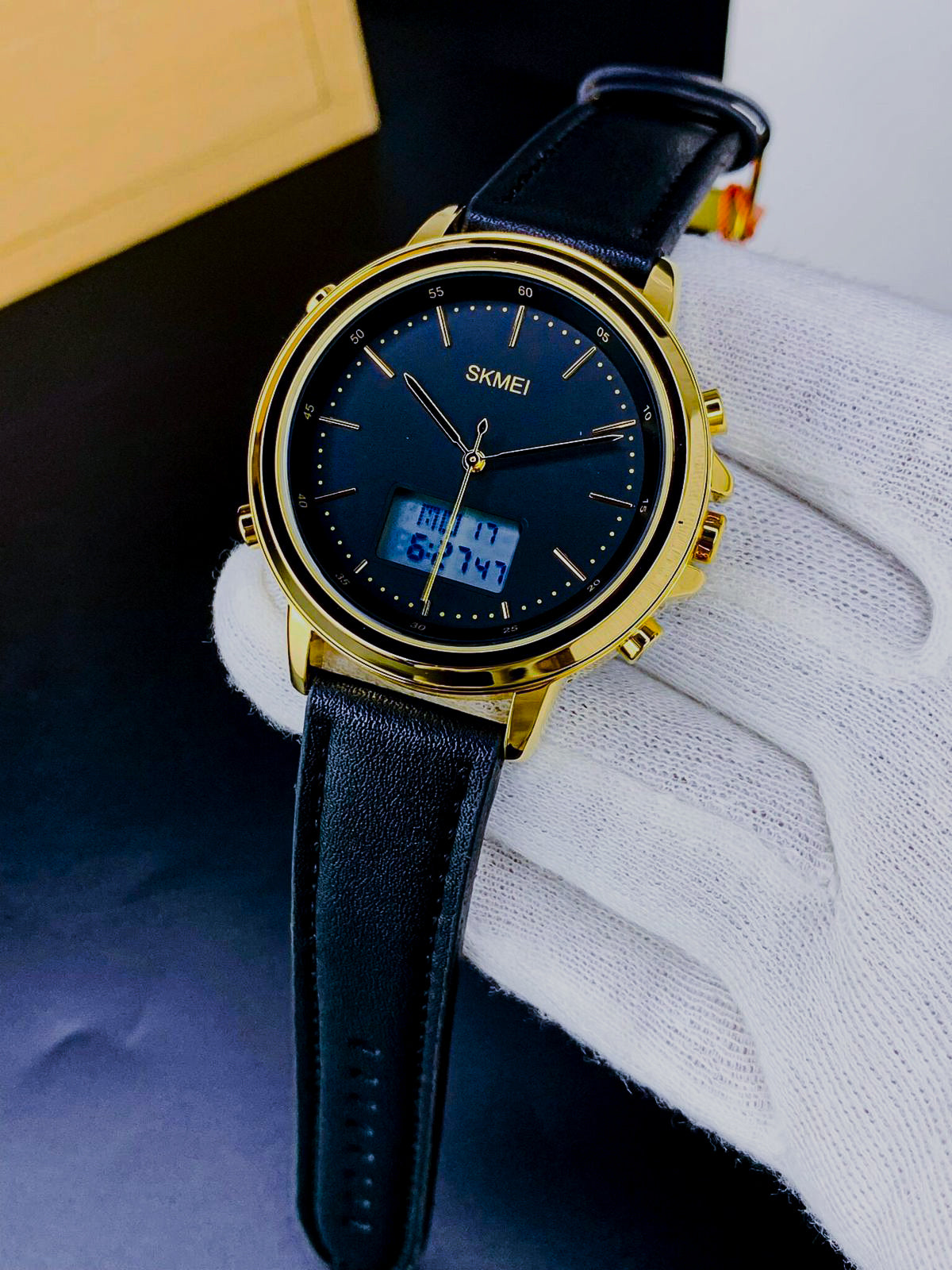 SKMEI WATCH FOR MEN'S BRANDED WATCH DUAL TIME LEATHER STRAP