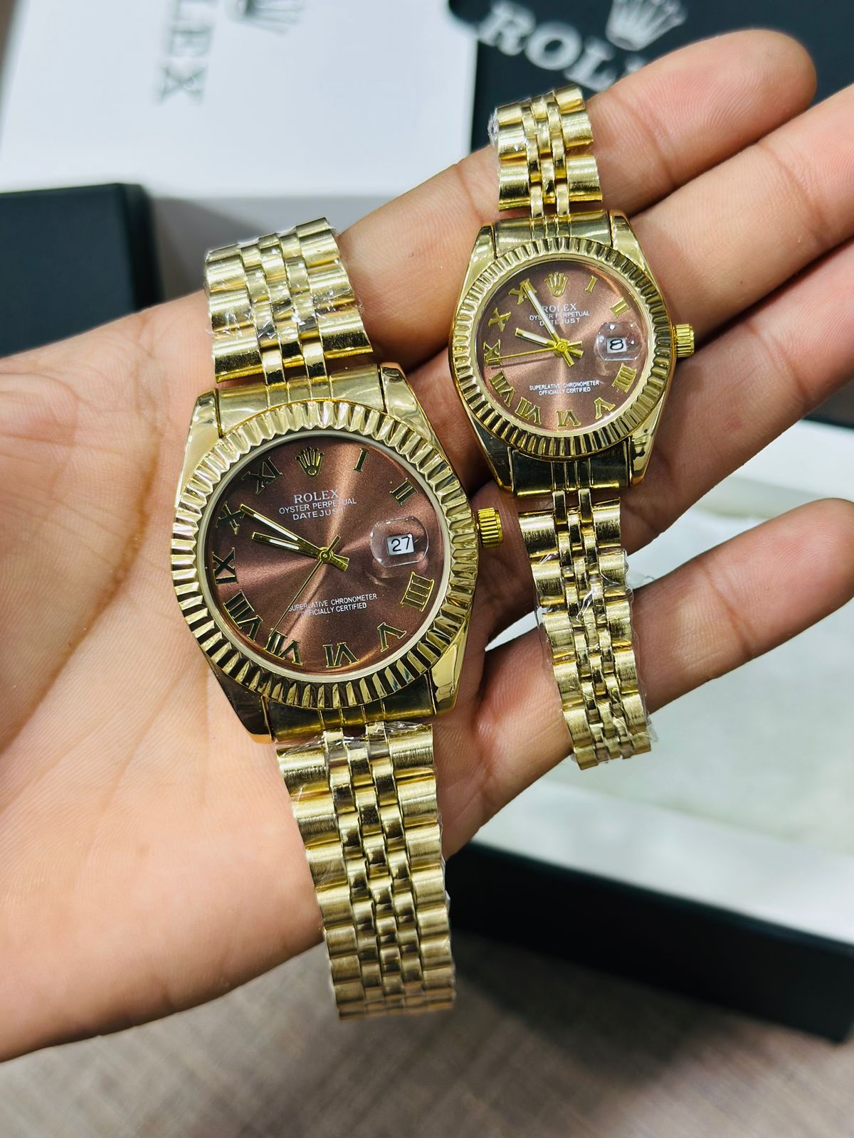 ROLEX PAIR WATCHES JUBILEE CHAIN STAINLESS STEEL CHAIN ROMAN DIALS