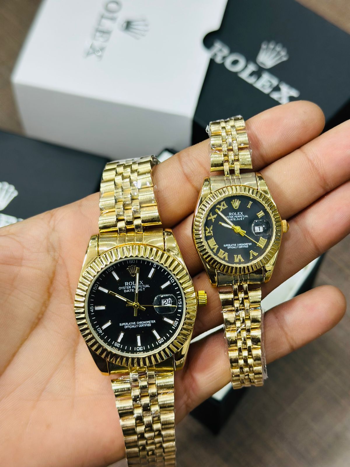 ROLEX PAIR WATCHES JUBILEE CHAIN STAINLESS STEEL CHAIN ROMAN DIALS