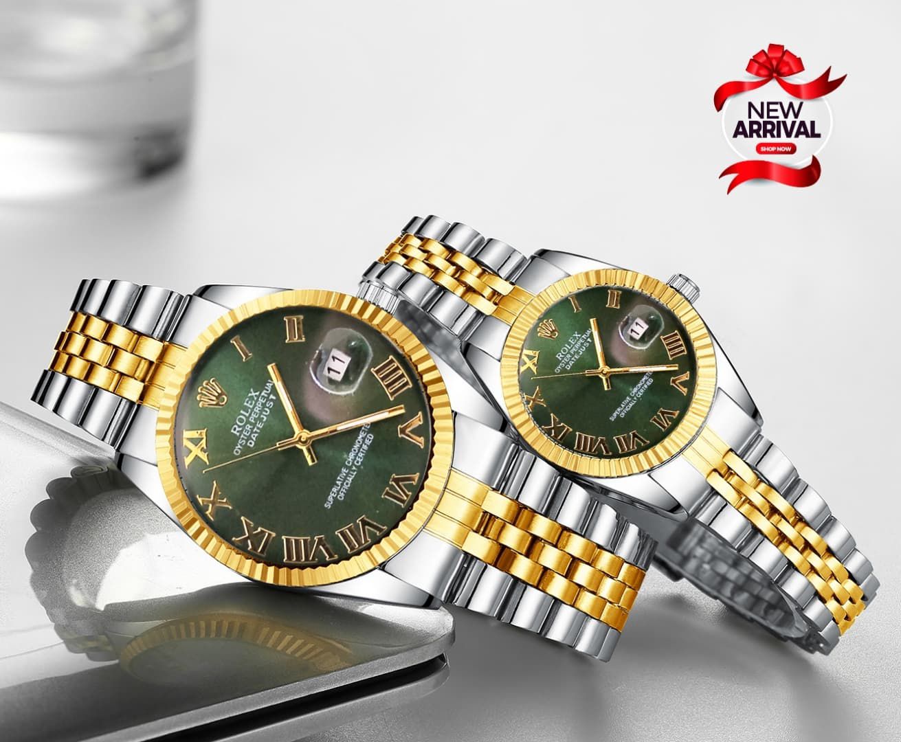 ROLEX PAIR WATCHES JUBILEE CHAIN STAINLESS STEEL CHAIN ROMAN DIALS