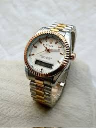 ROLEX UNIQUE DOUBLE TIME WATCHES STAINLESS STEEL CHAIN BRASS CUT RING CASE, WITH TAJ LOCK