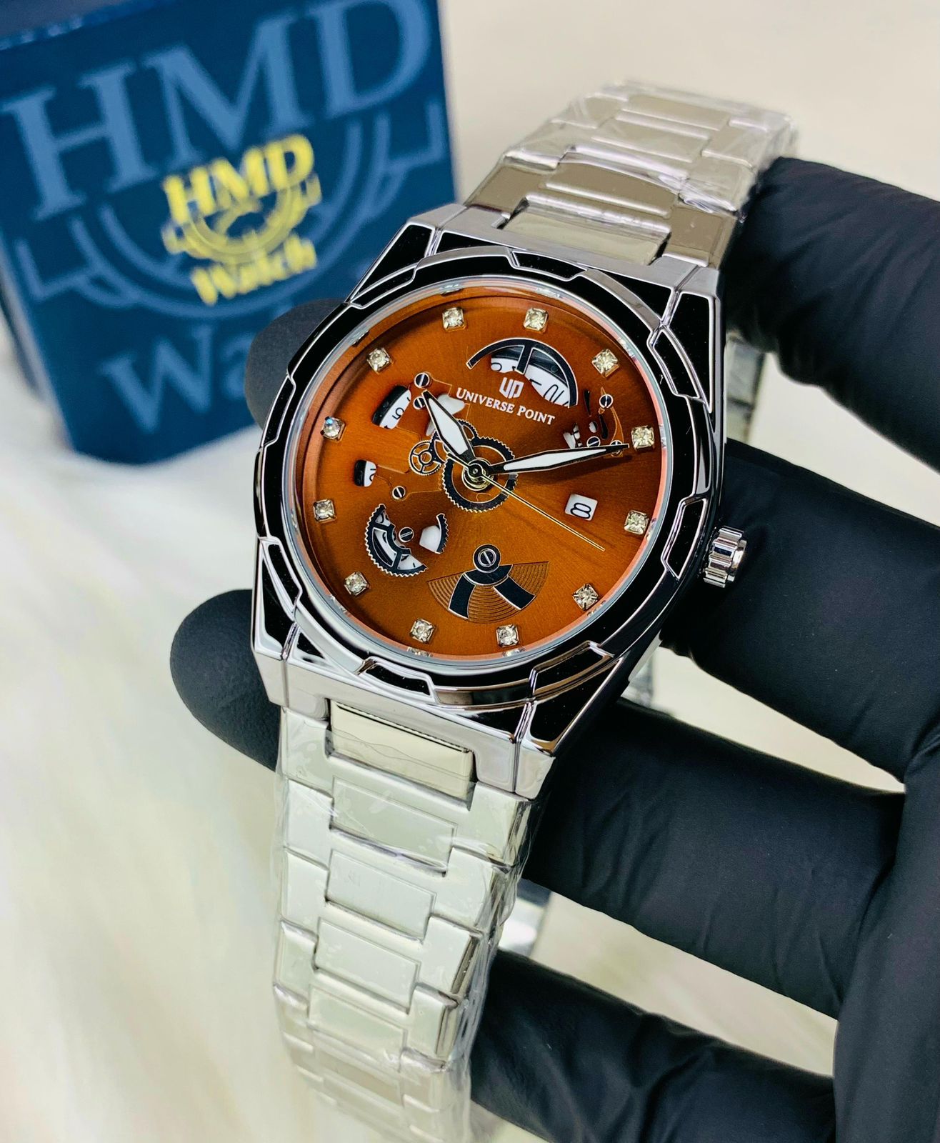 UNIVERSE POINT MEN'S CHAIN WATCH DATE WORKING BROWN ROUND DIAL