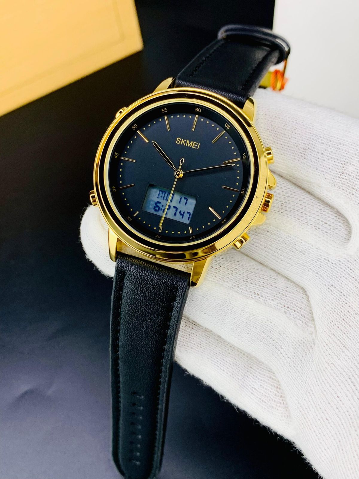 SKMEI WATCH FOR MEN'S BRANDED WATCH DUAL TIME LEATHER STRAP