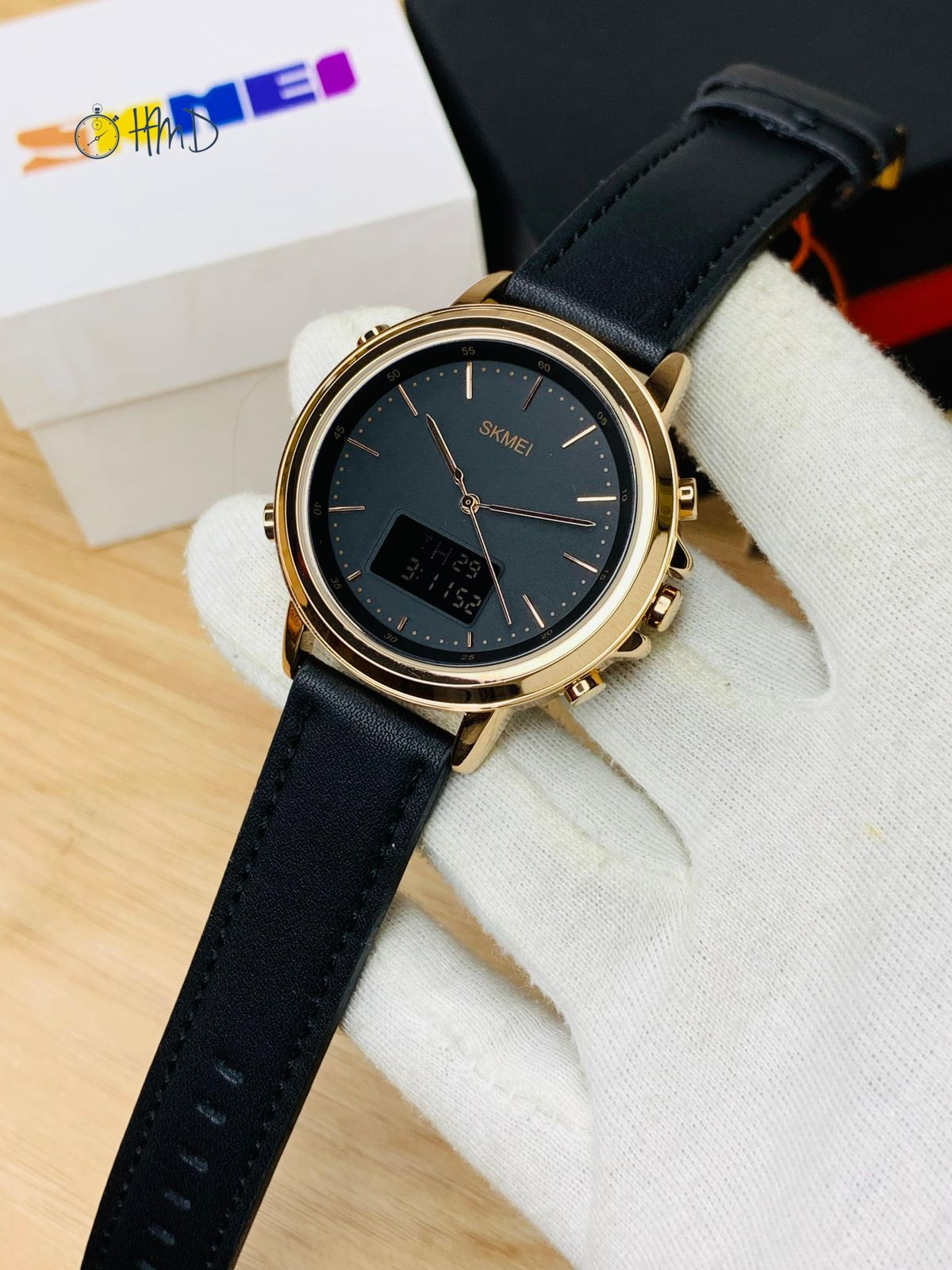 SKMEI WATCH FOR MEN'S BRANDED WATCH DUAL TIME LEATHER STRAP