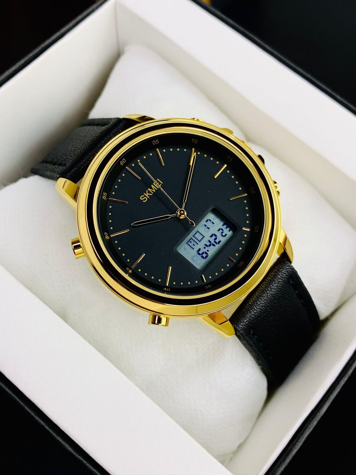 SKMEI WATCH FOR MEN'S BRANDED WATCH DUAL TIME LEATHER STRAP