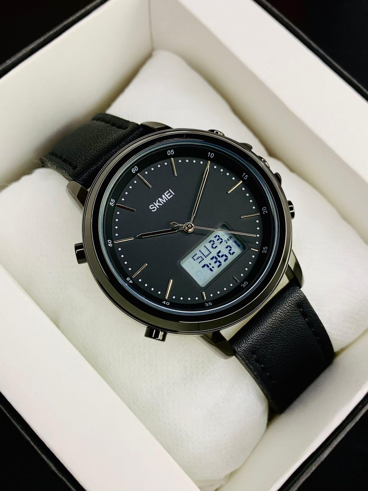 SKMEI WATCH FOR MEN'S BRANDED WATCH DUAL TIME LEATHER STRAP