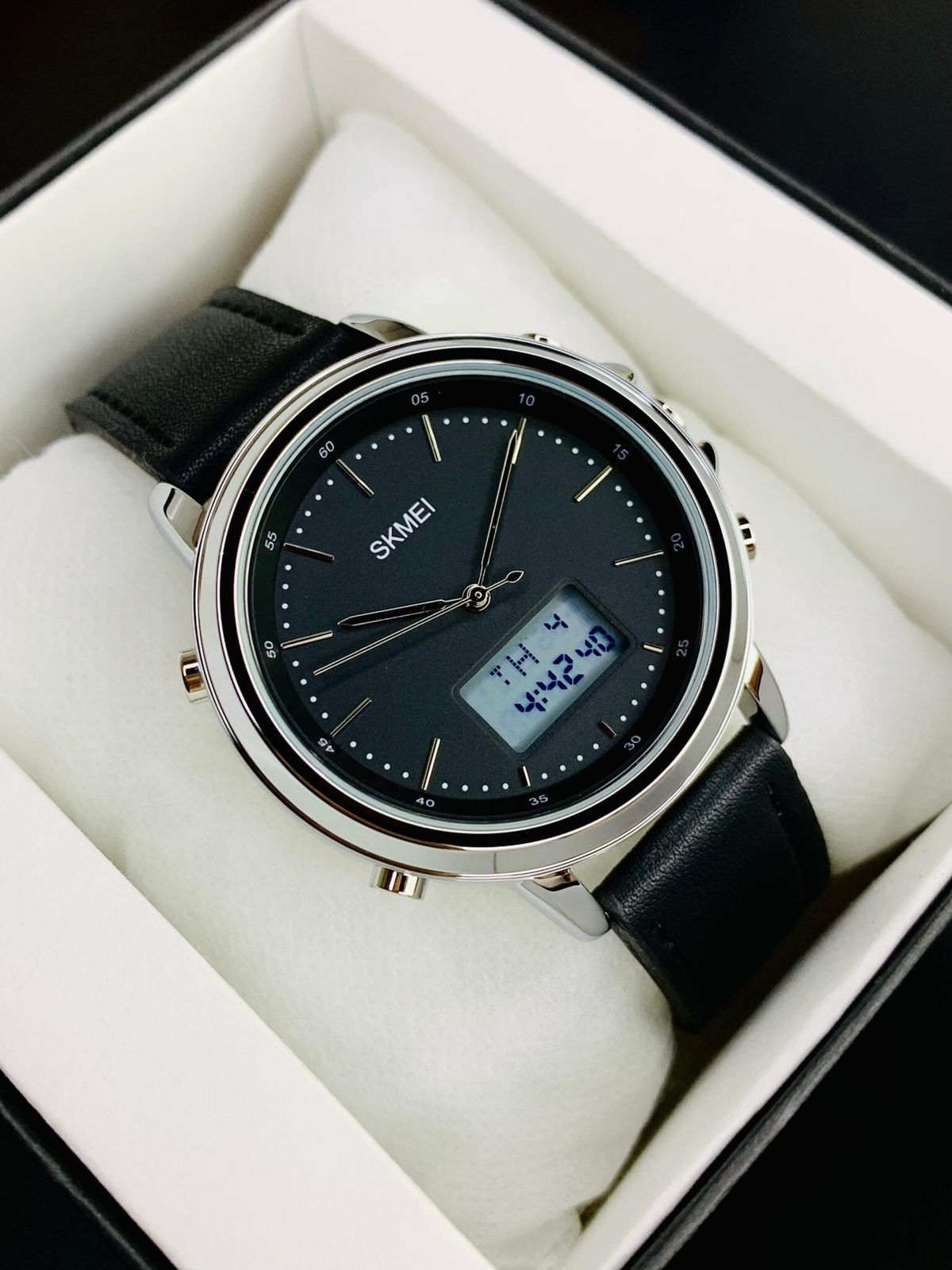 SKMEI WATCH FOR MEN'S BRANDED WATCH DUAL TIME LEATHER STRAP