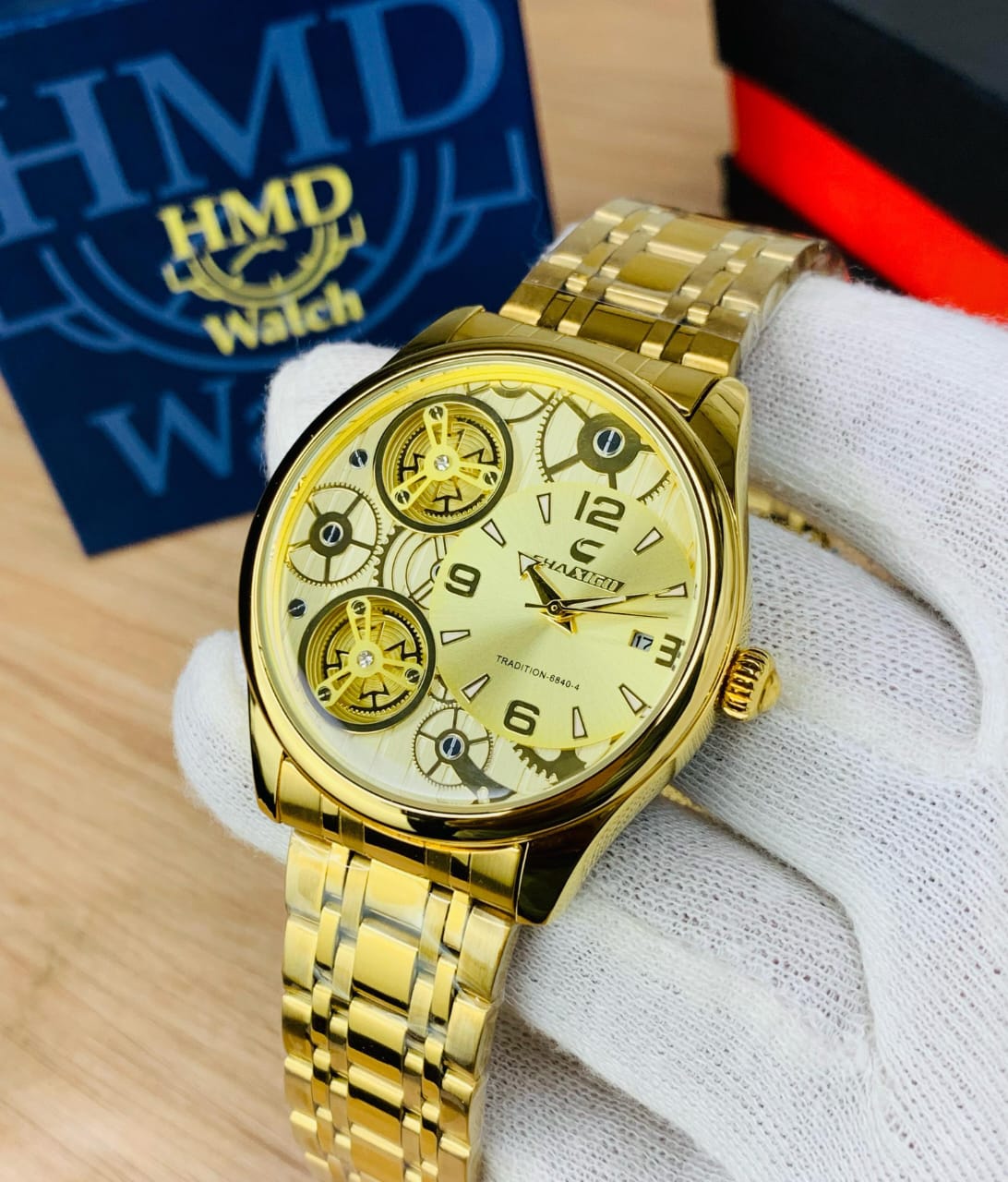 ORIGINAL CHAXIGO BRAND GOLDEN MODELS STAINLESS STEEL CHAIN DATE WORKING BUTTERFLY MASTER LOCK