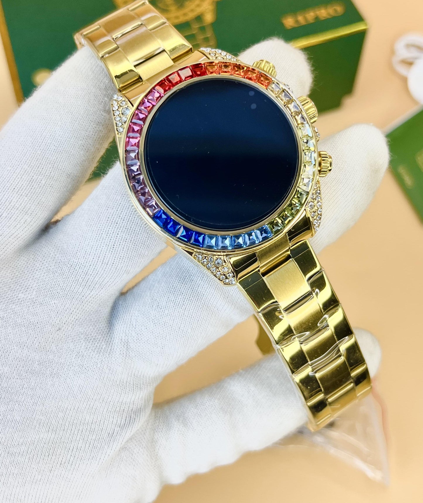 R1 pro ROLEX STYLE NEW STOCK SMART WATCH WITH MULTI STONE HEAVY CHAIN