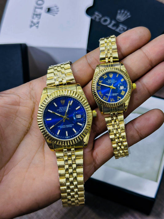 ROLEX PAIR WATCHES JUBILEE CHAIN STAINLESS STEEL CHAIN ROMAN DIALS