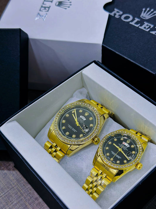 ROLEX Pair Watch Stone Model Fine Quality Quartz Machine