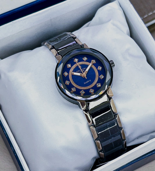 CRYSTAL TIME BRAND  LADIES CHAIN WATCHES  STONE DIALS  PUSH BUTTON LOCK