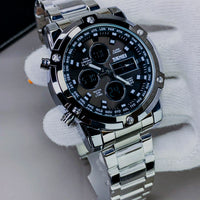 SKMEI ORIGINAL MODEL NO. 1389 DOUBLE TIME WATCH GENT'S COLLECTION CHINA ASSEMBLED WATER RESISTANT STAINLESS STEEL CHAIN