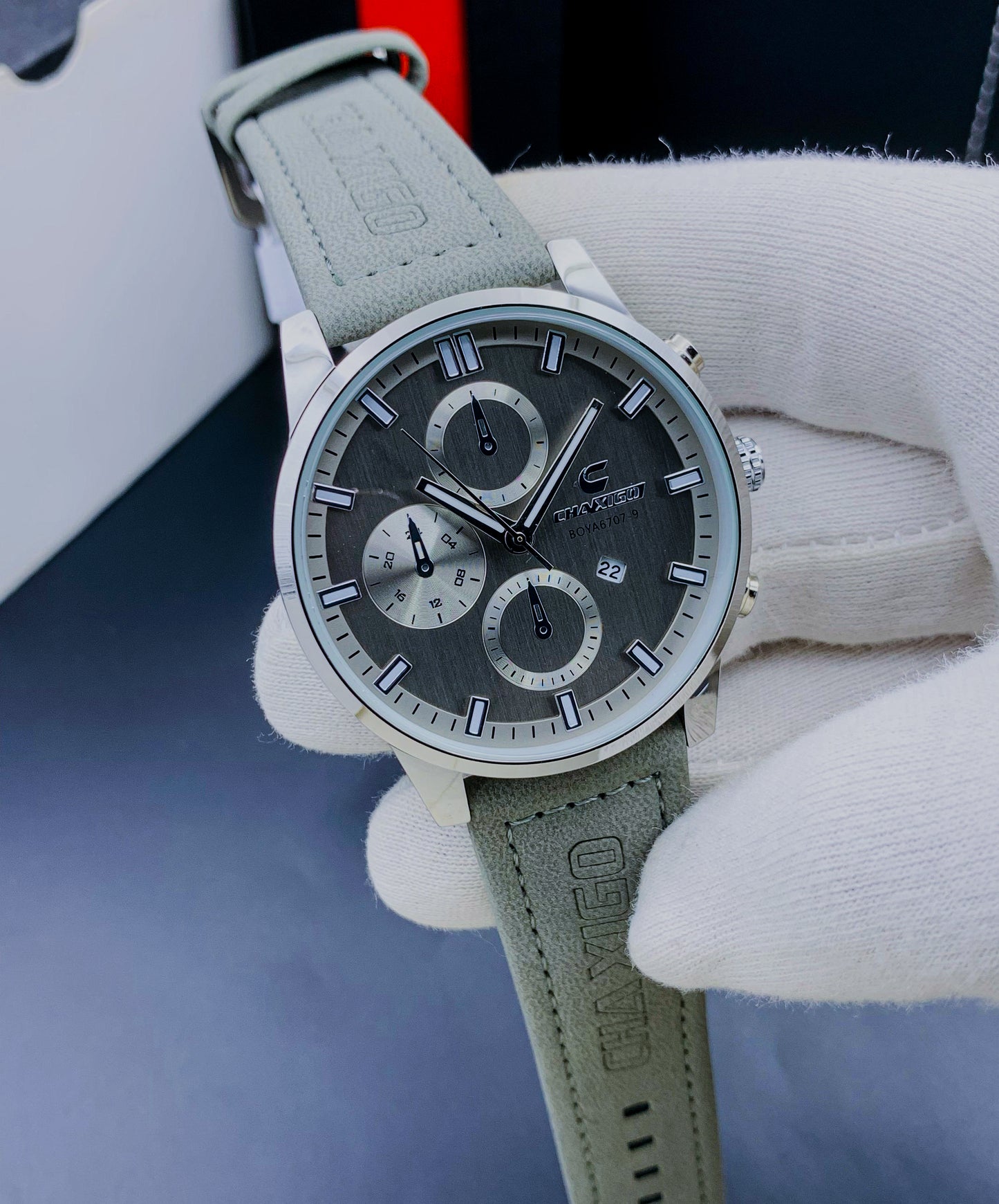 NEW ARTICLE   CHAXIGO MEN'S WATCH  CHINA ASSEMBLED  WATER RESISTANCE  LEATHER STRAP  DATE WORKING  ATTRACTIVE LOOK