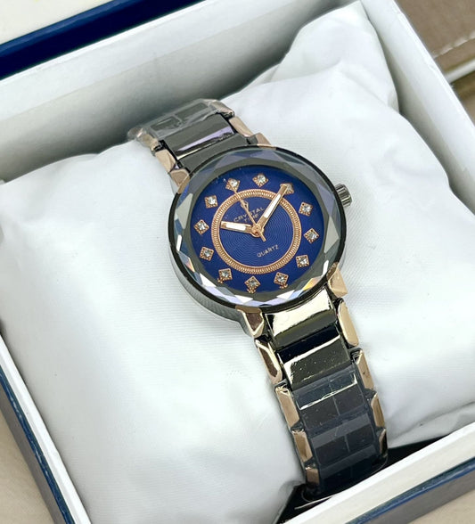 CRYSTAL TIME BRAND  LADIES CHAIN WATCHES  STONE DIALS  PUSH BUTTON LOCK