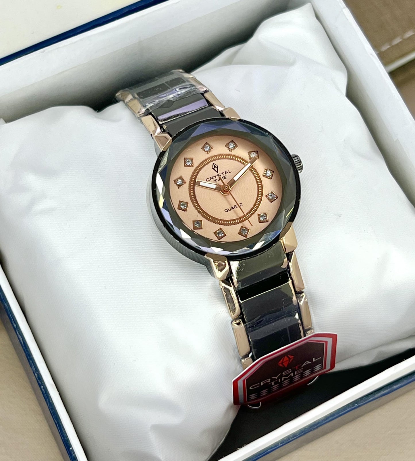 CRYSTAL TIME BRAND  LADIES CHAIN WATCHES  STONE DIALS  PUSH BUTTON LOCK