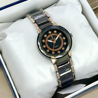 CRYSTAL TIME BRAND  LADIES CHAIN WATCHES  STONE DIALS  PUSH BUTTON LOCK