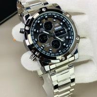 SKMEI ORIGINAL MODEL NO. 1389 DOUBLE TIME WATCH GENT'S COLLECTION CHINA ASSEMBLED WATER RESISTANT STAINLESS STEEL CHAIN