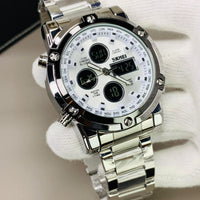 SKMEI ORIGINAL MODEL NO. 1389 DOUBLE TIME WATCH GENT'S COLLECTION CHINA ASSEMBLED WATER RESISTANT STAINLESS STEEL CHAIN