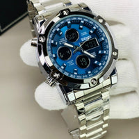 SKMEI ORIGINAL MODEL NO. 1389 DOUBLE TIME WATCH GENT'S COLLECTION CHINA ASSEMBLED WATER RESISTANT STAINLESS STEEL CHAIN