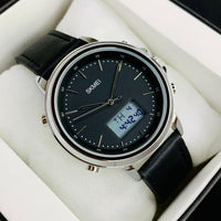 SKMEI WATCH  FOR MEN'S BRANDED WATCH  DUAL TIME  LEATHER STRAP