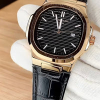 PATEK PHILIPPE GENEVE FAMOUS NATULIS MODEL WITH LEATHER STREP BRASS CASE WITH PATEK MONOGRAM LOCK