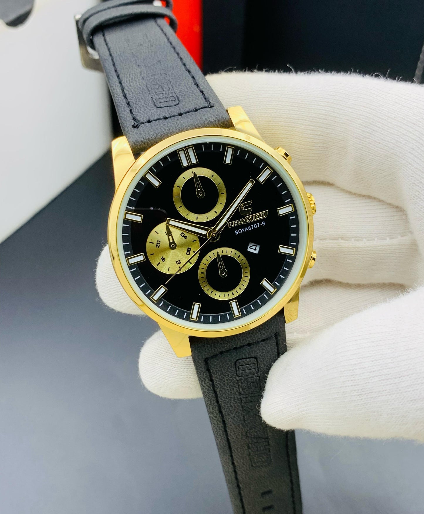 NEW ARTICLE   CHAXIGO MEN'S WATCH  CHINA ASSEMBLED  WATER RESISTANCE  LEATHER STRAP  DATE WORKING  ATTRACTIVE LOOK
